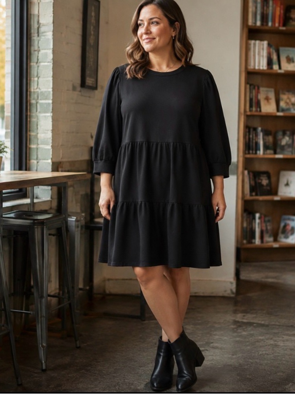 T.La Black 100% Cotton Tiered Sweatshirt Dress Size L Made in USA